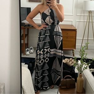 Express Satin Printer Halter Neck O-Ring Maxi